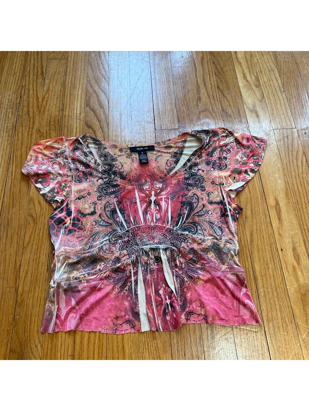 Y2K boho graphic print baby doll top